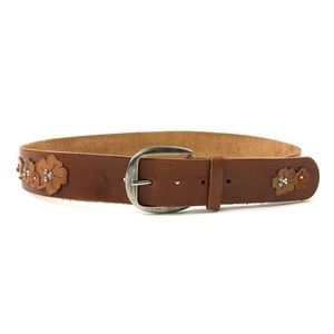 Hollister Co. Leather Tea Rose Appliqué Brown Belt